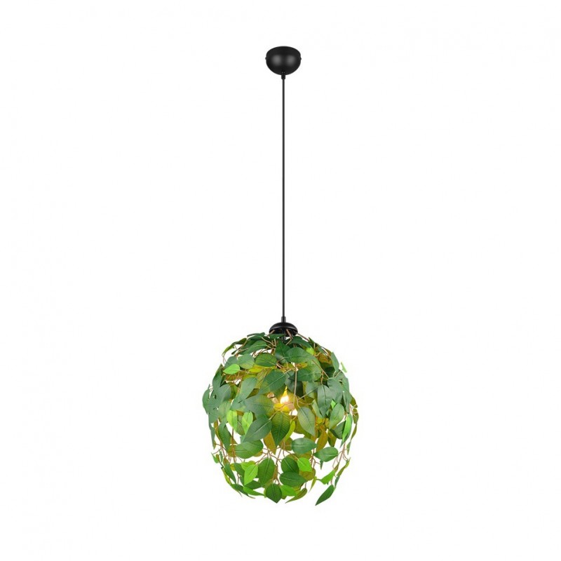 - Leavy - Matt Black Pendant with Green Leaves Trio-R10461915 - Leavy - Matt Black Pendant with Green Leaves