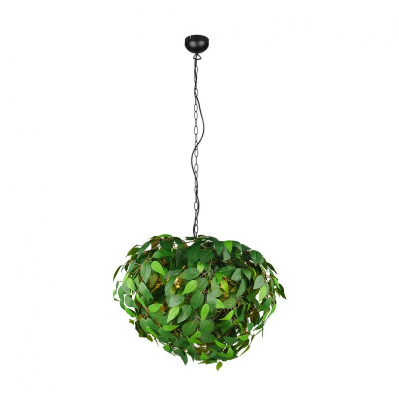 Ceiling Lights - Leavy - Matt Black 4 Light Pendant with Green Leaves Trio-R10464015 - Leavy - Matt Black 4 Light Pendant with Green Leaves