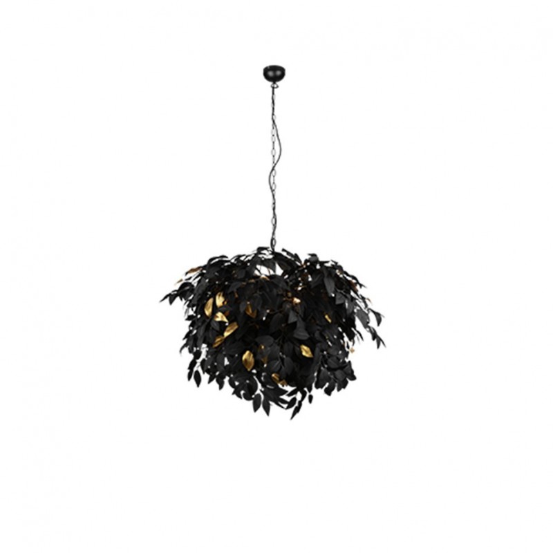 Trio-R10464032 - Leavy - Matt Black 4 Light Pendant with Black & Gold Leaves