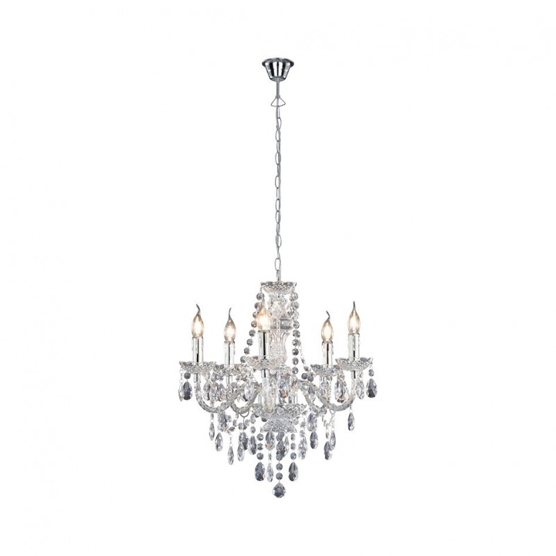 Crystal & Acrylic - Lüster - Chrome 5 Light Chandelier with Clear Acrylic Crystal Trio-R1107-00 - Lüster - Chrome 5 Light Chandelier with Clear Acrylic Crystal
