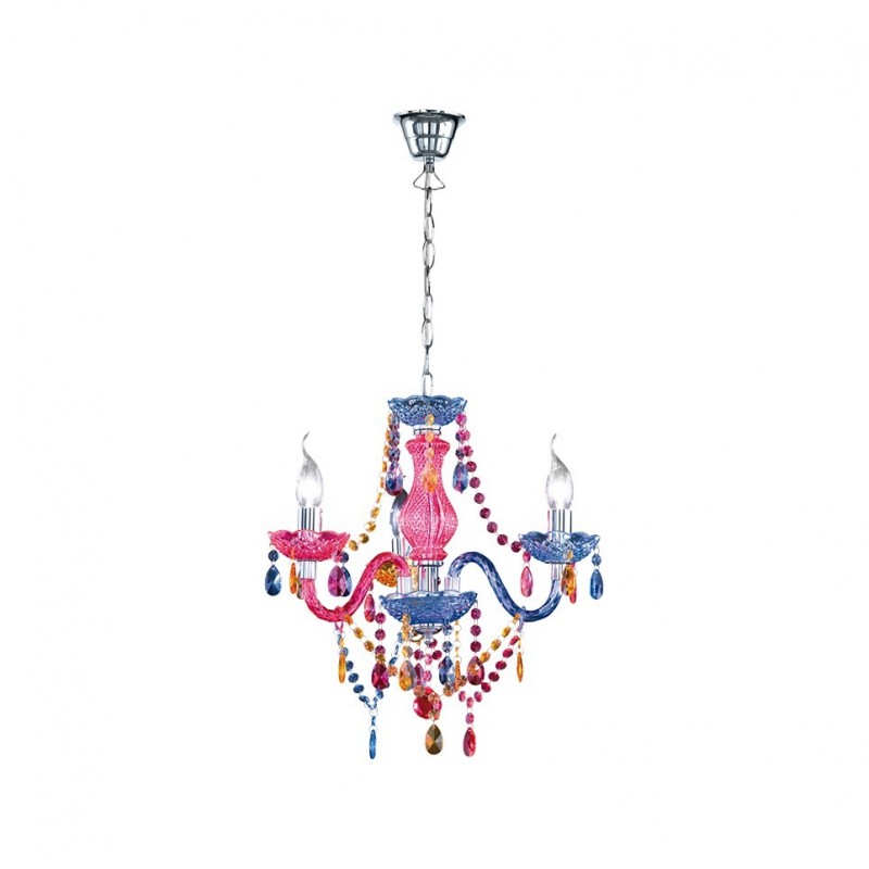 - Lüster - Chrome 3 Light Chandelier with Multicolour Acrylic Crystal Trio-R11073017 - Lüster - Chrome 3 Light Chandelier with Multicolour Acrylic Crystal