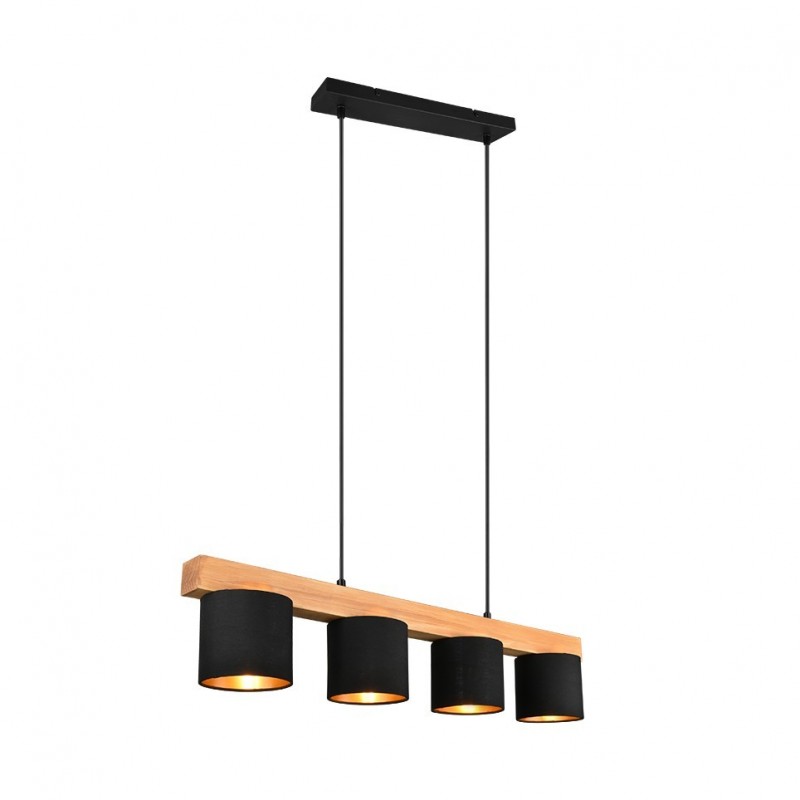 - Cameron - Matt Black & Wooden over Island Fitting with Black & Gold Shade Trio-R30654002 - Cameron - Matt Black & Wooden over Island Fitting with Black & Gold Shade