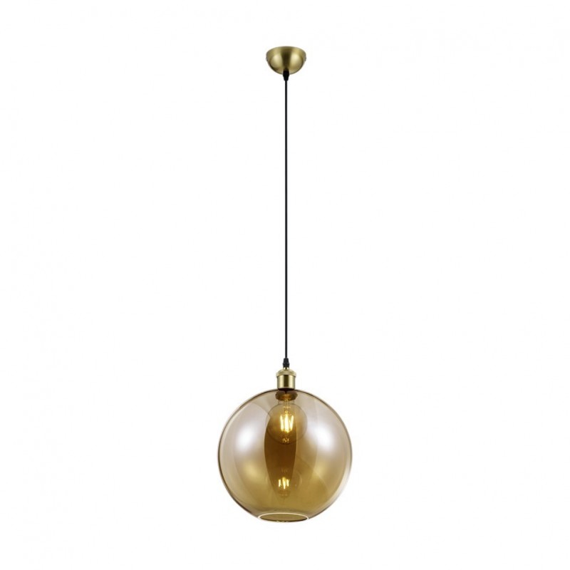 - Dino - Antique Brass Pendant with Amber Glass Trio-R30771004 - Dino - Antique Brass Pendant with Amber Glass