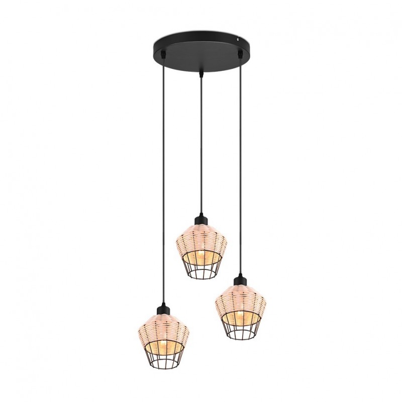- Borka - Black 3 Light Cluster Pendant with Rattan Shade Trio-R31263336 - Borka - Black 3 Light Cluster Pendant with Rattan Shade