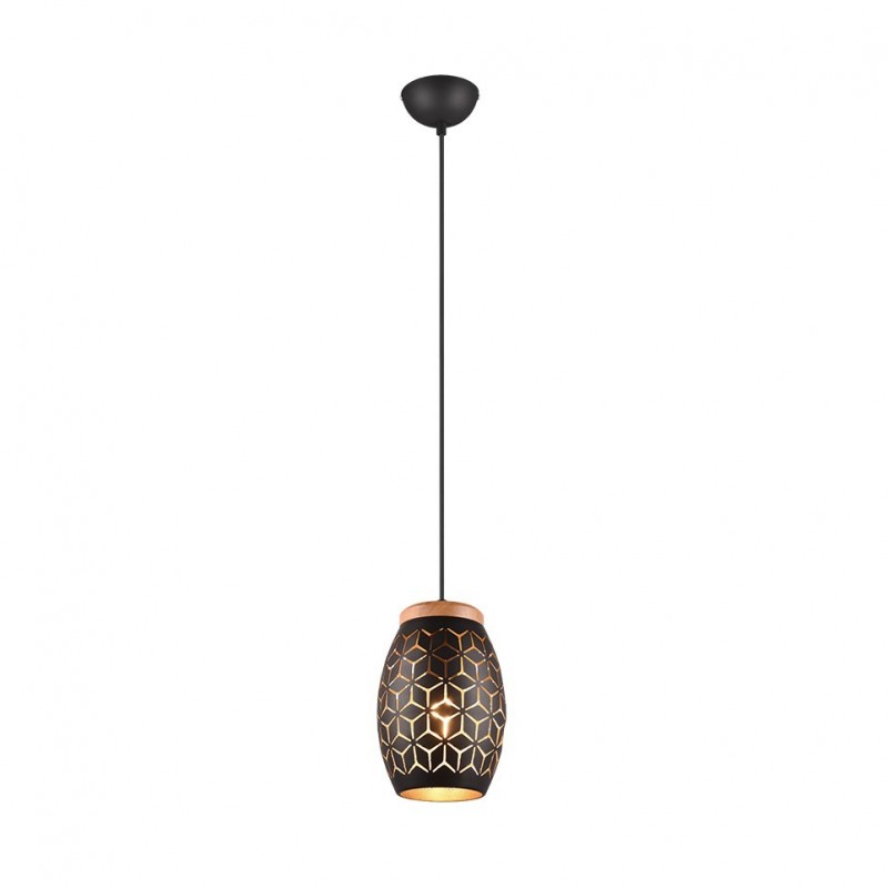 - Bidar - Black Pendant with Gold & Wood Accent Trio-R31571080 - Bidar - Black Pendant with Gold & Wood Accent