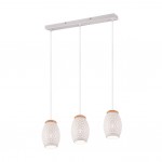 Bidar - White 3 Light over Island Fitting with Wood Accent Bidar - White 3 Light over Island Fitting with Wood Accent