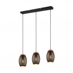 Bidar - Black 3 Light over Island Fitting with Gold & Wood Accent Bidar - Black 3 Light over Island Fitting with Gold & Wood Accent