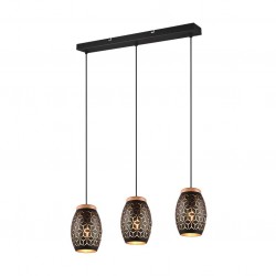 Bidar - Black 3 Light over Island Fitting with Gold & Wood Accent Bidar - Black 3 Light over Island Fitting with Gold & Wood Accent