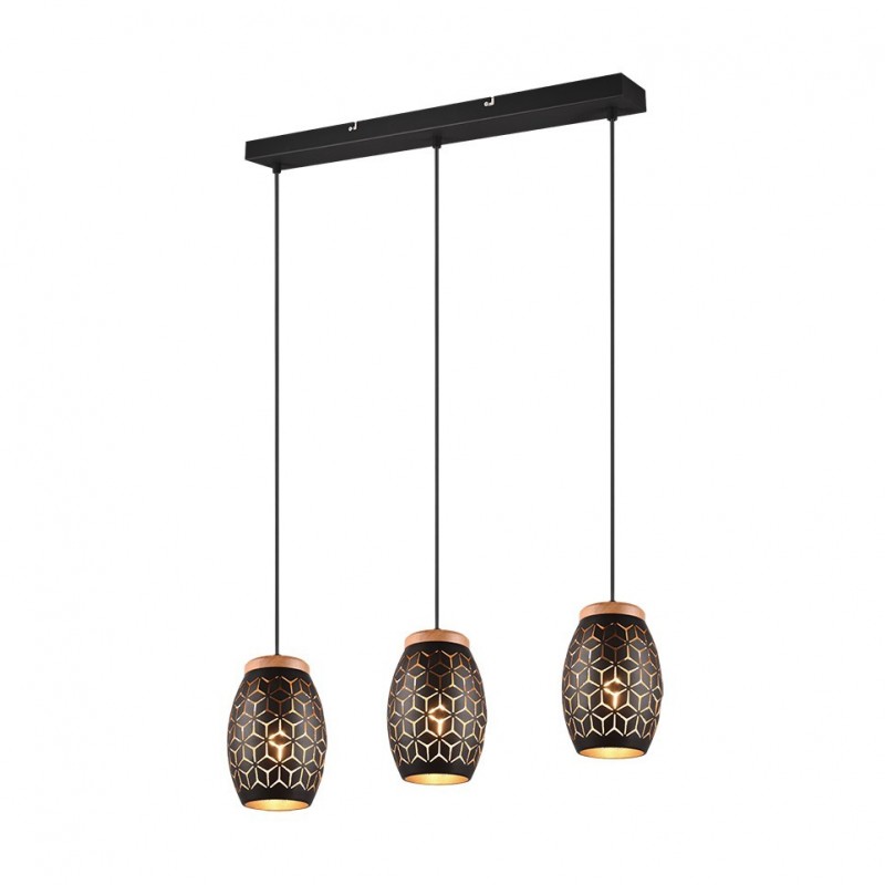 - Bidar - Black 3 Light over Island Fitting with Gold & Wood Accent Trio-R31573080 - Bidar - Black 3 Light over Island Fitting with Gold & Wood Accent