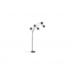 Tommy - Matt Black 5 Light Floor Lamp with Black & Gold Shade