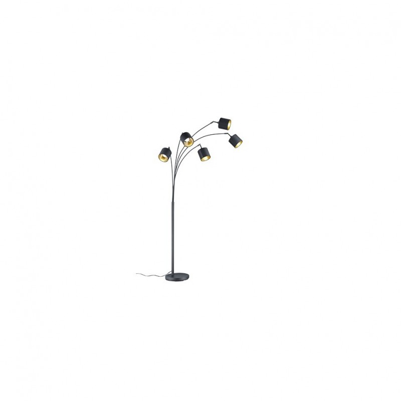 - Tommy - Matt Black 5 Light Floor Lamp with Black & Gold Shade Trio-R46330579 - Tommy - Matt Black 5 Light Floor Lamp with Black & Gold Shade