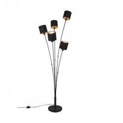 Tommy - Matt Black 5 Light Floor Lamp with Black & Gold Shade Tommy - Matt Black 5 Light Floor Lamp with Black & Gold Shade