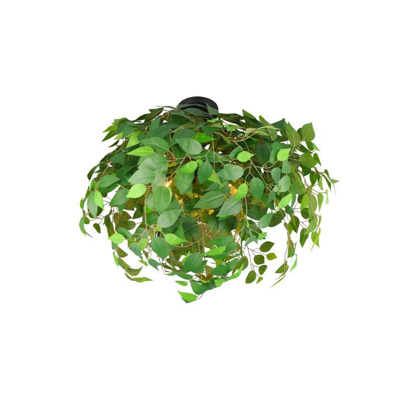 Trio-R60463015 - Leavy - Matt Black 3 Light Ceiling Lamp with Green Leaves
