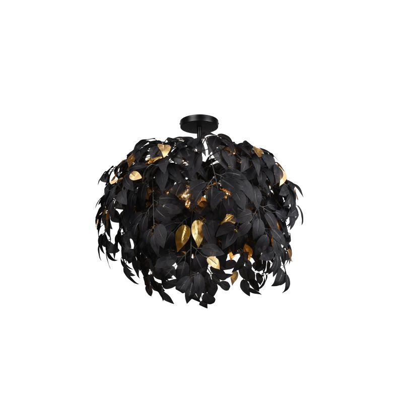 - Leavy - Matt Black 3 Light Ceiling Lamp with Black & Gold Leaves Trio-R60463032 - Leavy - Matt Black 3 Light Ceiling Lamp with Black & Gold Leaves