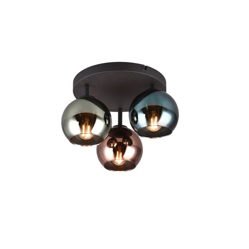 Trio-R61303017 - Sheldon - Black 3 light Semi Flush with Multicolour Glasses