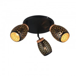 Bidar - Black 3 Spotlight with Gold & Wood Accent