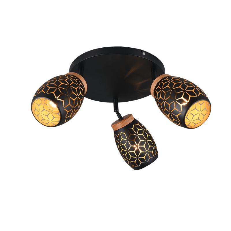 Trio-R61573380 - Bidar - Black 3 Spotlight with Gold & Wood Accent