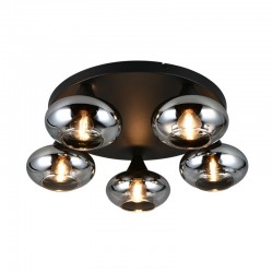 Divina - Black 5 Light Ceiling Lamp with Smoked Glasses