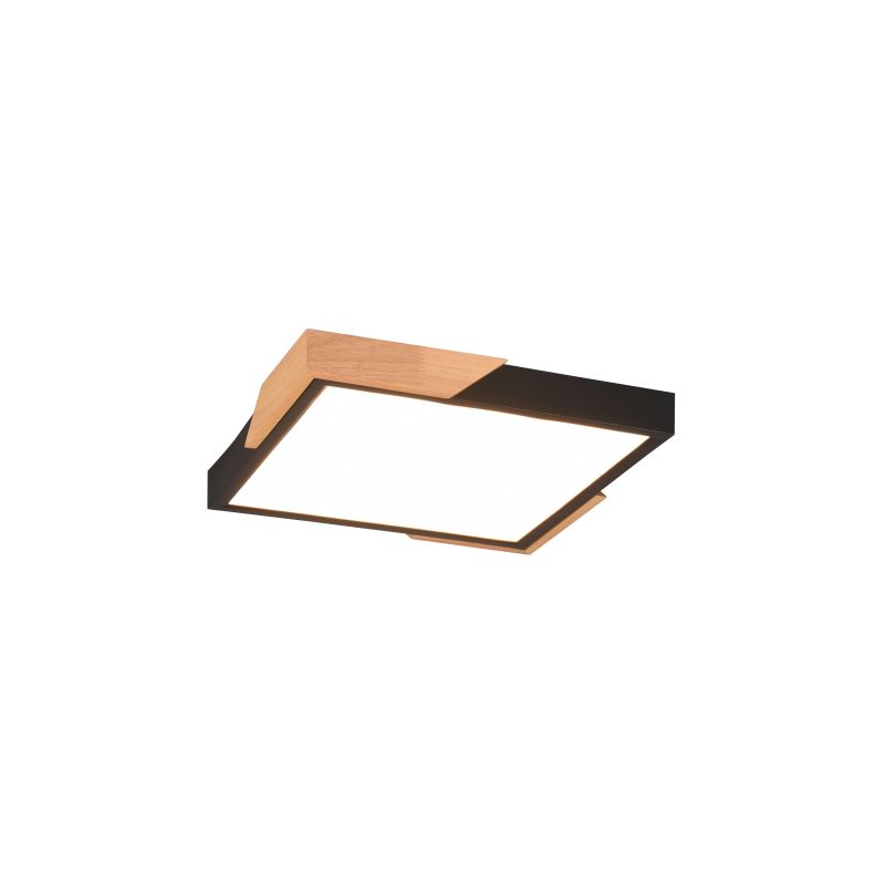 Trio-R67191132 - Meta - Matt Black & Wooden Square LED Ceiling Lamp