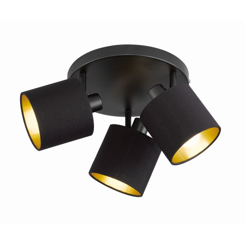 - Tommy - Matt Black 3 Spotlights with Black & Gold Shade Trio-R80333979 - Tommy - Matt Black 3 Spotlights with Black & Gold Shade