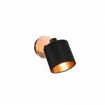 Tommy - Matt Black & Wooden Spotlight with Black & Gold Shade Tommy - Matt Black & Wooden Spotlight with Black & Gold Shade