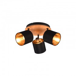 Tommy - Matt Black & Wooden 3 Spotlights with Black & Gold Shade Tommy - Matt Black & Wooden 3 Spotlights with Black & Gold Shade