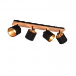 Tommy - Matt Black & Wooden 4 Spotlights with Black & Gold Shade Tommy - Matt Black & Wooden 4 Spotlights with Black & Gold Shade