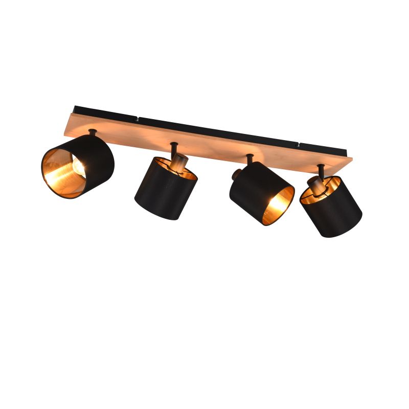 - Tommy - Matt Black & Wooden 4 Spotlights with Black & Gold Shade Trio-R81334030 - Tommy - Matt Black & Wooden 4 Spotlights with Black & Gold Shade