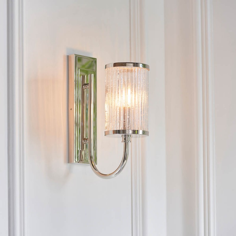 - Henbury - Bright Nickel Wall Lamp with Ribbed Glass Endon-100040 - Henbury - Bright Nickel Wall Lamp with Ribbed Glass