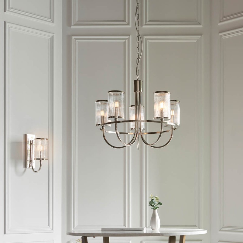 - Henbury - Bright Nickel Wall Lamp with Ribbed Glass Endon-100040 - Henbury - Bright Nickel Wall Lamp with Ribbed Glass