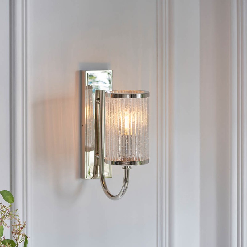 - Henbury - Bright Nickel Wall Lamp with Ribbed Glass Endon-100040 - Henbury - Bright Nickel Wall Lamp with Ribbed Glass
