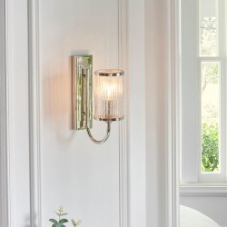 Henbury - Bright Nickel Wall Lamp with Ribbed Glass