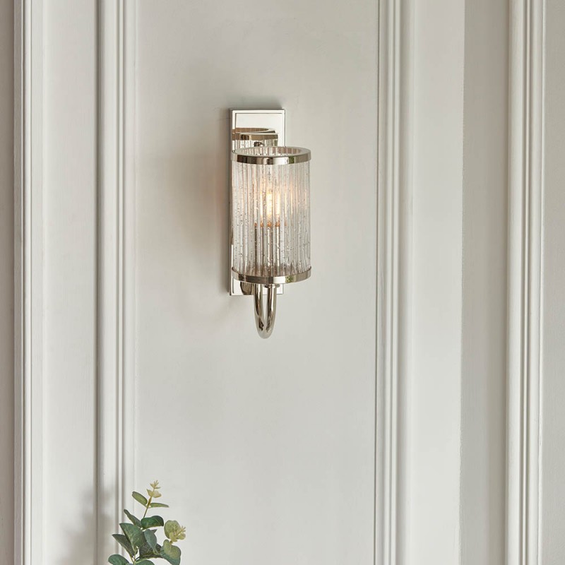- Henbury - Bright Nickel Wall Lamp with Ribbed Glass Endon-100040 - Henbury - Bright Nickel Wall Lamp with Ribbed Glass