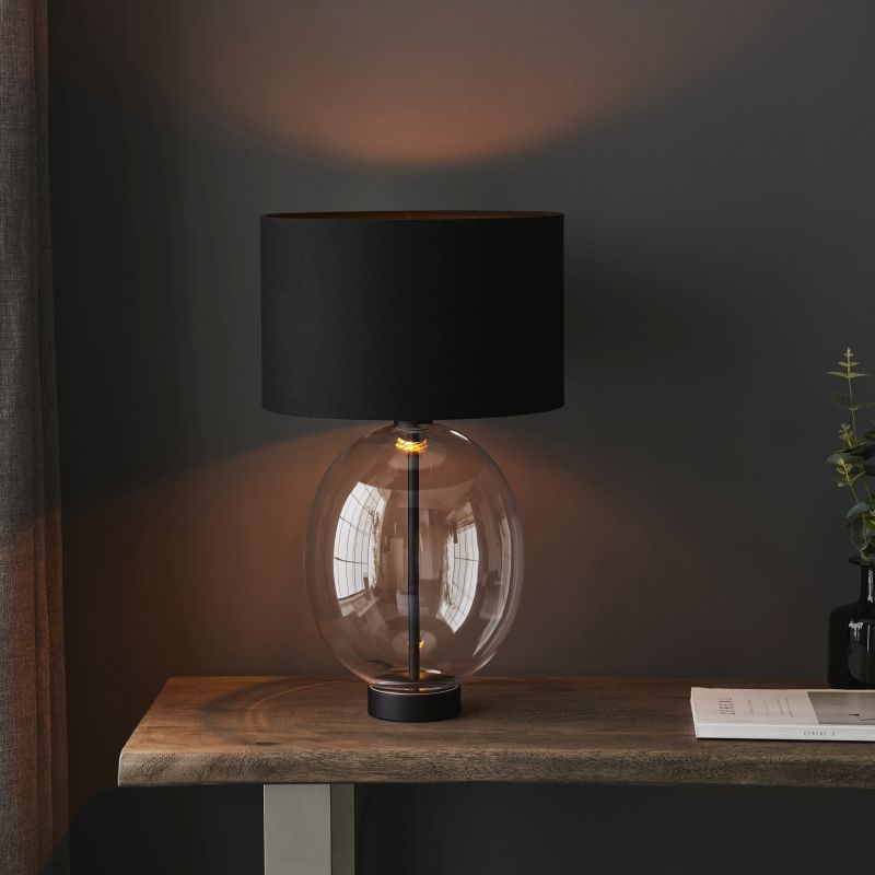 Endon-100446 - Kelda - Black & Clear Glass Touch Table Lamp with Black Shade