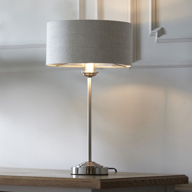 Endon-100646 - Highclere - Brushed Chrome Table Lamp with Natural Linen Shade