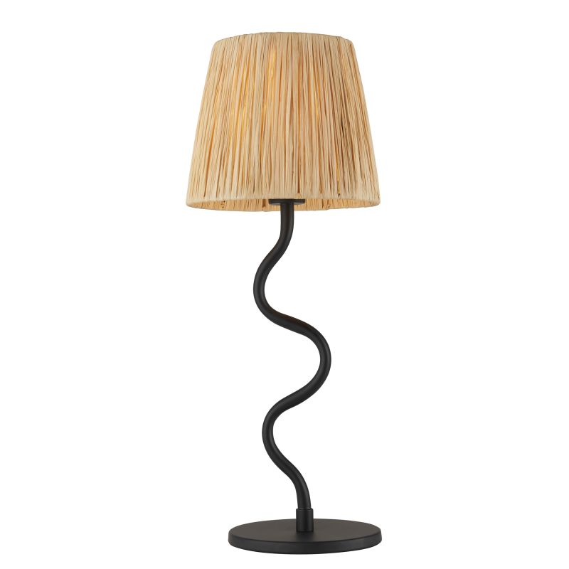 Endon-100958 - Wriggle - Black Table Lamp with Natural Raffia Tapered Shade