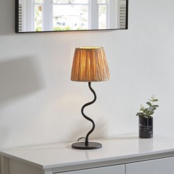 Wriggle - Black Table Lamp with Natural Raffia Tapered Shade Wriggle - Black Table Lamp with Natural Raffia Tapered Shade