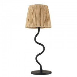 Wriggle - Black Table Lamp with Natural Raffia Tapered Shade Wriggle - Black Table Lamp with Natural Raffia Tapered Shade
