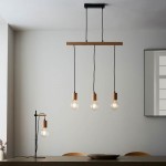 Sven - Natural Wood & Black 3 Light over Island Fitting