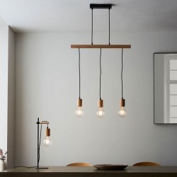 Sven - Natural Wood & Black 3 Light over Island Fitting Sven - Natural Wood & Black 3 Light over Island Fitting