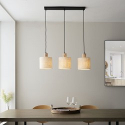 Durban - Natural Linen & Wood 3 Light over Island Fitting Durban - Natural Linen & Wood 3 Light over Island Fitting