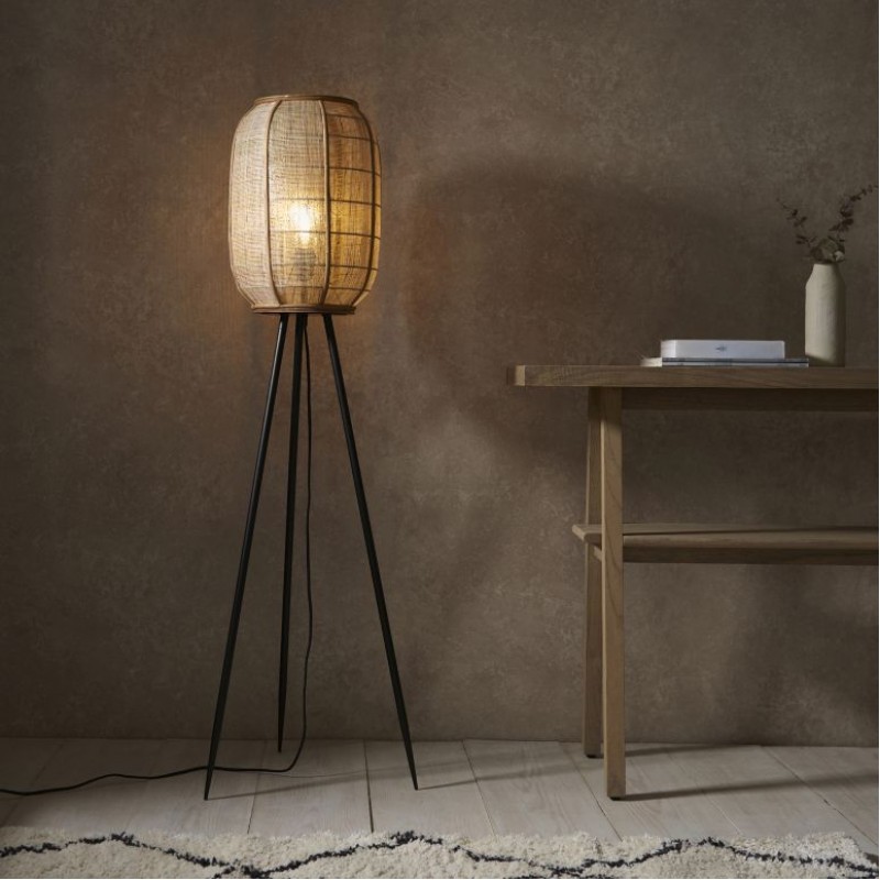 Endon-101687 - Zaire - Natural Bamboo Tripod Floor Lamp with Natural Linen