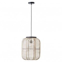 Zaire - Dark Wood Pendant with Natural Linen Shade