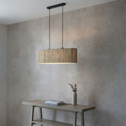 Longshore - Black 2 Light over Island Fitting with Natural Seagrass Shade Longshore - Black 2 Light over Island Fitting with Natural Seagrass Shade