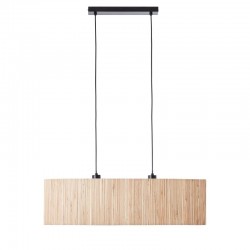 Longshore - Black 2 Light over Island Fitting with Natural Seagrass Shade Longshore - Black 2 Light over Island Fitting with Natural Seagrass Shade