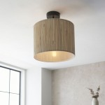 Longshore - Black Semi Flush with Natural Seagrass Shade Longshore - Black Semi Flush with Natural Seagrass Shade