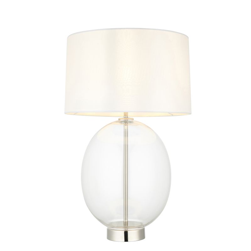 Endon-102675 - Kelda - Bright Nickel & Clear Glass Table Lamp with Vintage White Shade