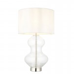 Kelda - Bright Nickel & Clear Glass Touch Table Lamp with Vintage White Shade Kelda - Bright Nickel & Clear Glass Touch Table Lamp with Vintage White Shade