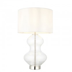 Kelda - Bright Nickel & Clear Glass Touch Table Lamp with Vintage White Shade Kelda - Bright Nickel & Clear Glass Touch Table Lamp with Vintage White Shade
