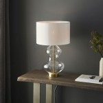 Kelda - Bright Nickel & Clear Glass Touch Table Lamp with Vintage White Shade Kelda - Bright Nickel & Clear Glass Touch Table Lamp with Vintage White Shade